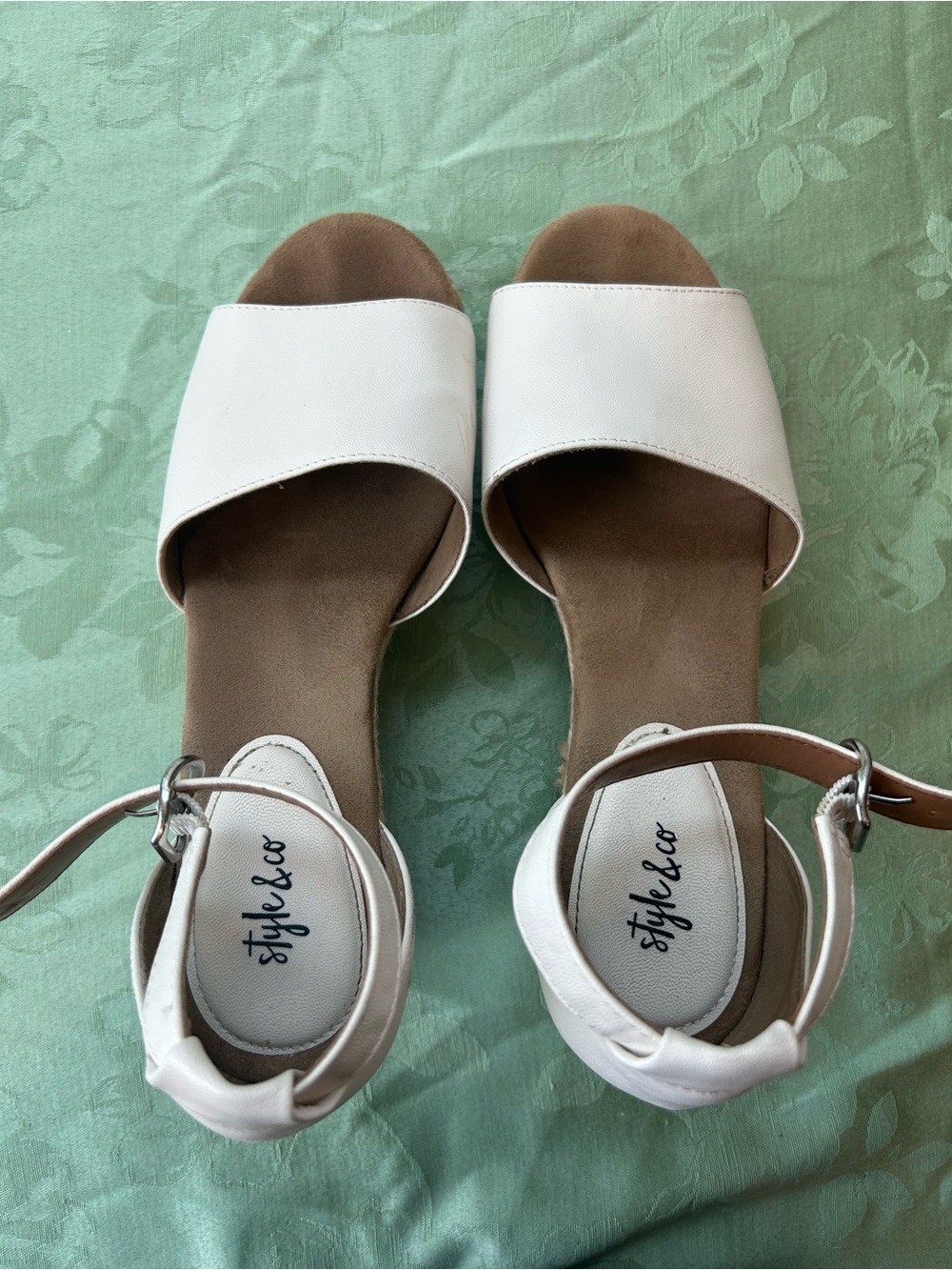 Style &‎ Co. White Ankle-Strap Slide Sandals with Wide Front Band wear as shown